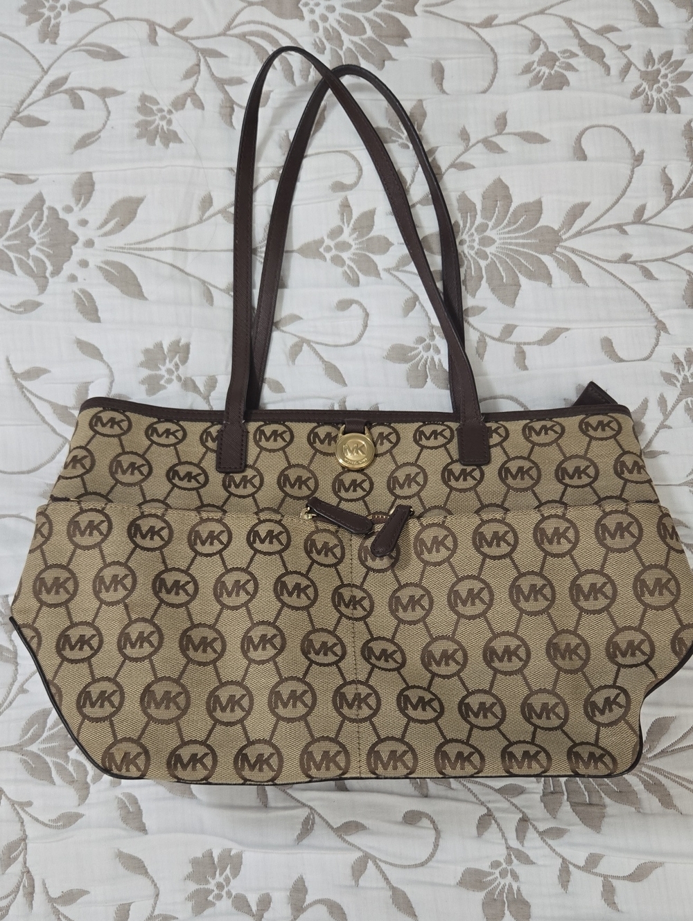 Michael Kors Brown and Beige MK Monogram Tote